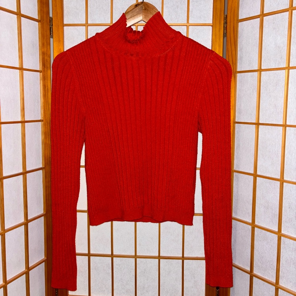 • UO cropped ribbed orange red turtleneck • - Picture 5 of 8